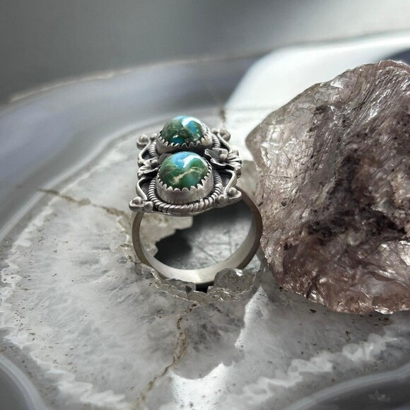 Sterling Southwestern Style 2 Sonora Gold Turquoise Adjustable Ring For Women #4 - Picture 4 of 10